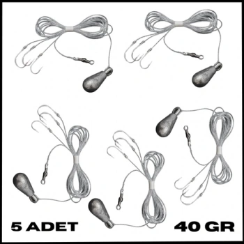 Uyguna-Yakala 5 Adet-40 gr 3 İğneli Kurşunlu Fırdöndülü Dip Beden Oltası Takımı-TAK.163