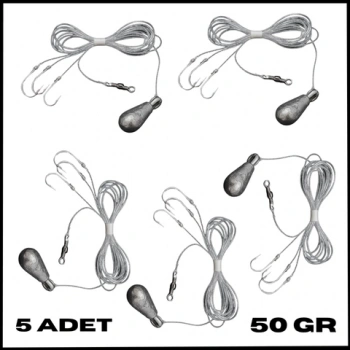 Uyguna-Yakala 5 Adet-50 gr 3 İğneli Kurşunlu Fırdöndülü Dip Beden Oltası Takımı-TAK.164