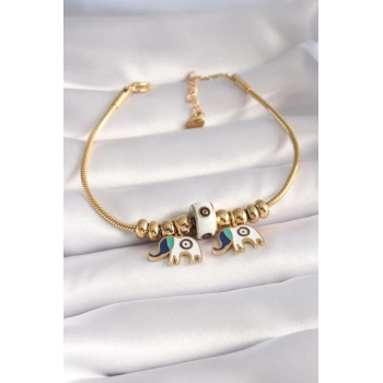 Uyguna-Yakala 316L Çelik Gold Renk Fil Figür Kadın Bileklik - TJ-BB5958