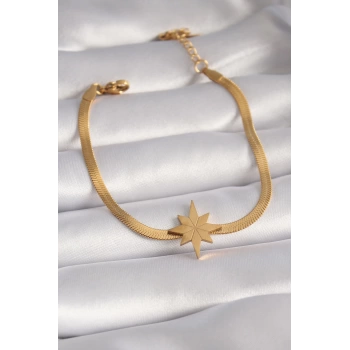 Uyguna-Yakala 316L Çelik Gold Renk İtalyan Zincir Model Kutup Yıldızı Figür Kadın Bileklik - TJ-BB5932