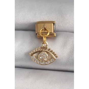 Uyguna-Yakala 316L Çelik Gold Renk Sallantı Zirkon Taşlı Göz Model Nomination Charm - TJ-BC1198