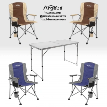 Uyguna-Yakala 4 Adet Katlanır Kamp Sandalyesi ve Alüminyum Masa Seti - Rustic - Elevate Beyaz