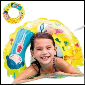 Uyguna-Yakala 61cm Sarı Şeffaf Desenli Çocuk Yüzme Simidi-İTL.041