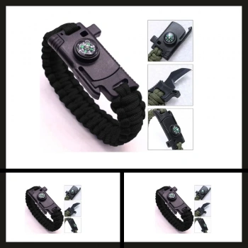 Uyguna-Yakala Siyah 9595 Pusulalı & Bıçaklı Paracord Bileklik-MLZ.220