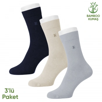 Uyguna-Yakala Bambu Erkek Soket Çorabı - 3 Çift - Dikişsiz - Gori -17135 - Set 4