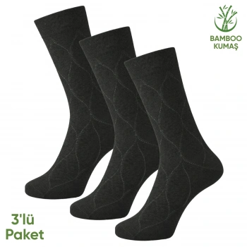 Uyguna-Yakala Bambu Erkek Soket Çorap - 3 Çift - Dikişsiz - Bakü - 17672 - Set 2
