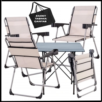 Uyguna-Yakala  Bozkır- Taşıma Çantalı 4 Adet Katlanır Kamp Sandalyesi ve Alüminyum Masa Seti - A21-ALUA