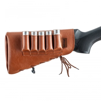 Uyguna-Yakala Deri Dipçik Fişekliği - Savage - Taba - 5li