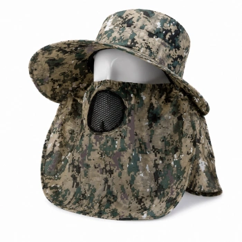 Uyguna-Yakala Ense Korumalı Outdoor Şapka - Maskeli - Dijital Kamuflaj (M-1)- Savex