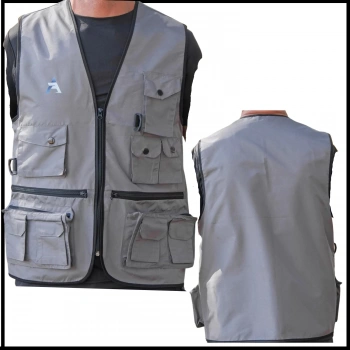 Uyguna-Yakala Gri Balıkçı Yeleği Çok Cepli-ELK.171