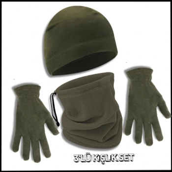Uyguna-Yakala Haki 3lü Kışlık Set Polar Boyunluk Bere, Eldiven, -KA.028