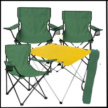Uyguna-Yakala Haki/Sarı- Plaj Sandalyesi 4 Adet Katlanır Kamp Sandalyesi ve Masa Seti -TAB.288
