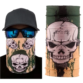 Uyguna-Yakala Haki Yeşil Renk Üzeri Likralı Kuru Kafa Kafatası Baskılı Baf Buff Bandana 25x48 cm