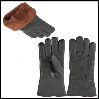 Uyguna-Yakala İçi Peluşlu Siyah Erkek Deri Eldiven -137-F