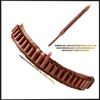 Uyguna-Yakala  Kahve 16 CL.  Hakiki Deri Çift Tarafı Açık Fişeklik -LK.016