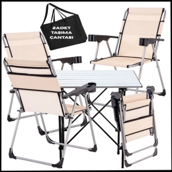 Uyguna-Yakala Kapadokya  - Taşıma Çantalı 4 Adet Katlanır Kamp Sandalyesi ve Alüminyum Masa Seti -A18-ALUG