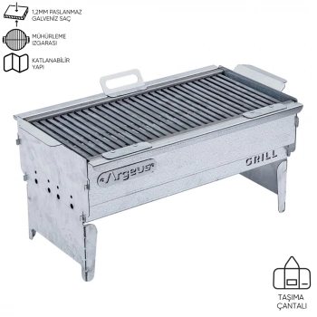 Uyguna-Yakala Katlanabilir Ayaklı Portatif Mangal - Paslanmaz - Argeus - Büyük - Taşıma Çantalı