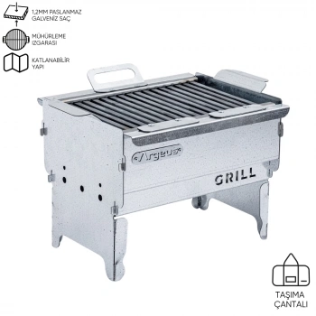 Uyguna-Yakala Katlanabilir Ayaklı Portatif Mangal - Paslanmaz - Argeus - Küçük - Taşıma Çantalı