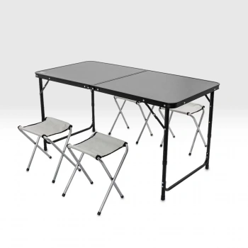 Uyguna-Yakala Katlanabilir Kamp Masası Seti - 4/6 Kişilik - 4 Tabureli - Elevate Plus - Siyah