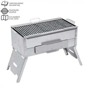 Uyguna-Yakala Katlanır Ayaklı Mangal - Argeus - Paslanmaz - Mühürleme Izgaralı - Kül Hazneli
