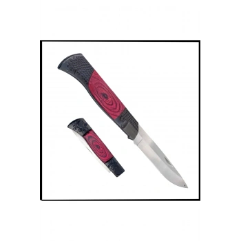 Uyguna-Yakala Kırmızı Ahşap Saplı - Katlanır Cep Çakısı - Kemer Klipsli - AK.638