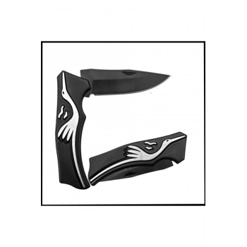 Uyguna-Yakala Siyah- Leylek Motifli Katlanır Cep Çakısı - CAK.626