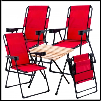 Uyguna-Yakala Kırmızı - 130 KG Taşıma 4 Adet Katlanır Kamp Sandalyesi ve Masa Seti - TAB.251