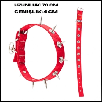 Uyguna-Yakala Kırmızı 4*70 cm Dokuma Çivili Köpek Boyun Tasması-SMA.559