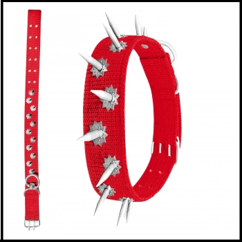 Uyguna-Yakala Kırmızı Dokuma Çivili Köpek Boyun Tasması-SMA.521