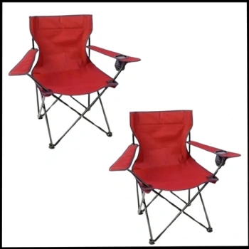 Uyguna-Yakala  Kırmızı Taşıma Çantalı 2 Adet Katlanır Kamp Sandalyesi - Piknik Plaj Sandalyesi -TAB.273