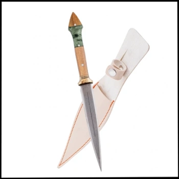 Uyguna-Yakala  Limon Yeşili Büyük Çift Ağızlı Kama - Deri Kılıflı - Epoksi Sap - BIC.027