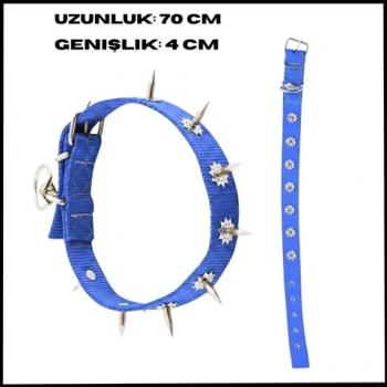 Uyguna-Yakala Mavi 4*70 cm Dokuma Çivili Köpek Boyun Tasması-SMA.560