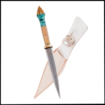 Uyguna-Yakala  Mavi Büyük Çift Ağızlı Kama - Deri Kılıflı - Epoksi Sap - BIC.028