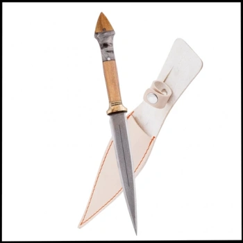 Uyguna-Yakala Mermer Büyük Çift Ağızlı Kama - Deri Kılıflı - Epoksi Sap - BIC.025