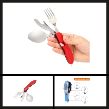 Uyguna-Yakala (out-1350) Orcamp Çatal&kaşık&bıçak Kamp Seti Kırmızı-GER.057