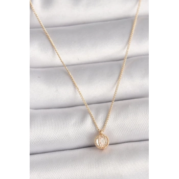 Uyguna-Yakala Pirinç Gold Renk Zirkon Taşlı Daire Kafes Model Kadın Kolye - TJ-BKO9828