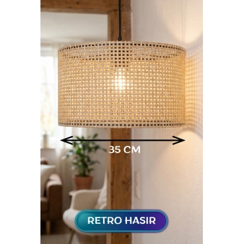 Uyguna-Yakala Retro Hasır Kumaş Başlıklı Sarkıt Avize 35 CM