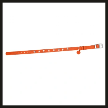 Uyguna-Yakala 10mm*30cm Turuncu Pati Baskılı Kedi-köpek Tasması-SMA.303