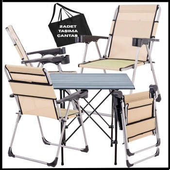 Uyguna-Yakala Sahra  - Taşıma Çantalı 4 Adet Katlanır Kamp Sandalyesi ve Alüminyum Masa Seti -A12-ALUA
