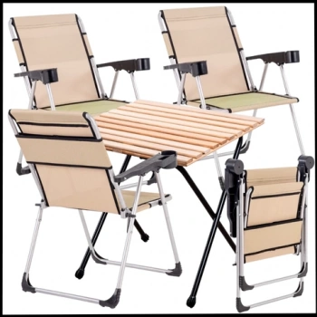 Uyguna-Yakala Sahra 140 KG Taşıma 4 Adet Katlanabilir Kamp Sandalyesi ve Masa Seti  Bardaklıklı - RC-A12