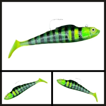 Uyguna-Yakala Yeşil-siyah 10 Cm Tek İğneli Silikon Balık-YEM.357