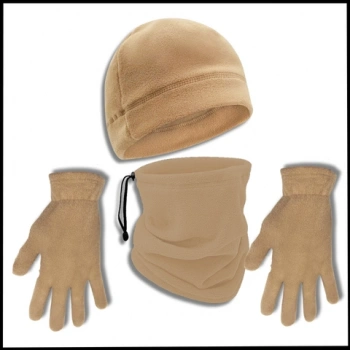 Uyguna-Yakala Set Polar Bere, Eldiven, Boyunluk- Kum 3lü Kışlık-KA.029