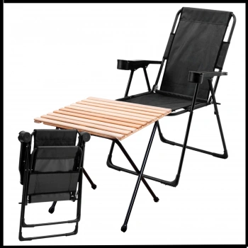  Uyguna-Yakala  Siyah -130 KG Taşıma 2 Adet Katlanır Kamp Sandalyesi ve Masa Seti -TAB.254