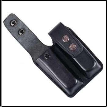 Uyguna-Yakala Siyah Hakiki Deri Çiftli Şarjör Kılıfı-VAK.513