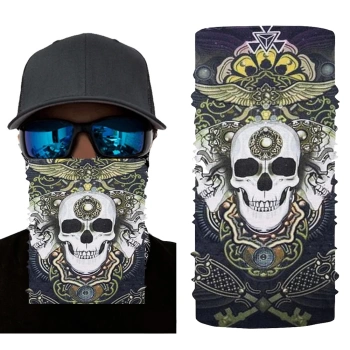 Uyguna-Yakala Siyah Renk Üzeri Likralı Beyaz Kafatası Kuru Kafa Baskılı Baf Buff Bandana 28x45 cm