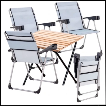 Uyguna-Yakala Turkuaz 140 KG Taşıma 4 Adet Katlanabilir Kamp Sandalyesi ve Masa Seti Bardaklıklı - RC-A01