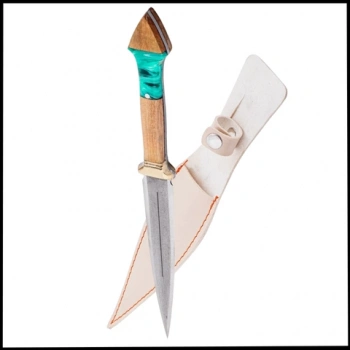 Uyguna-Yakala Turkuaz Büyük Çift Ağızlı Kama - Deri Kılıflı - Epoksi Sap - BIC.022