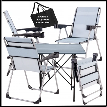 Uyguna-Yakala Turkuaz   - Taşıma Çantalı 4 Adet Katlanır Kamp Sandalyesi ve Alüminyum Masa Seti -A01-ALUA