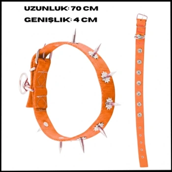 Uyguna-Yakala Turuncu 4*70 cm Dokuma Çivili Köpek Boyun Tasması-SMA.561