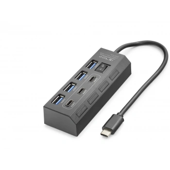 Uyguna-Yakala Type-C 3.2 Gen1 Anahtarlı Hub 7 Port 5 Gbps Siyah HDX7057